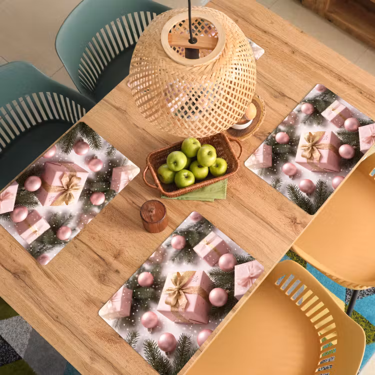 Placemat - 6 stuks - Cadeau - Kerst - Roze — 4