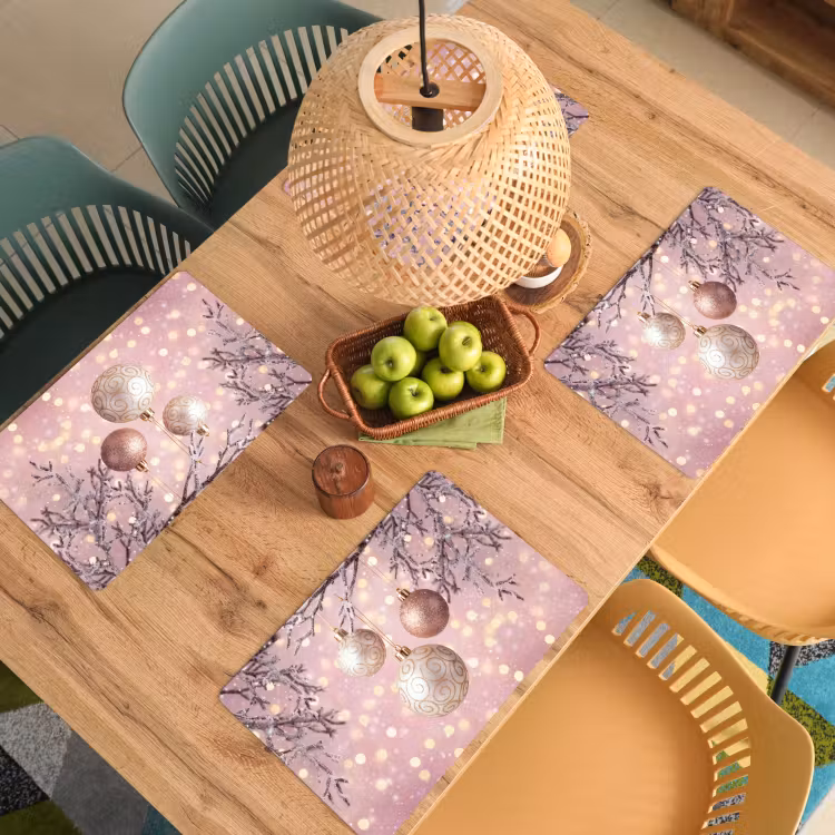Placemat - 6 stuks - Kerstbal - Roze - Winter — 4