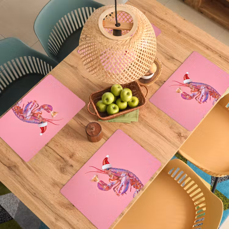 Placemat - 6 stuks - Kreeft - Kerst - Roze — 4