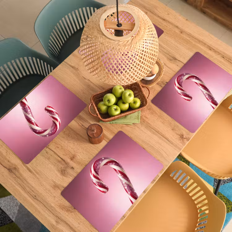 Placemat - 6 stuks - Zuurstok - Glinsterend - Roze — 4