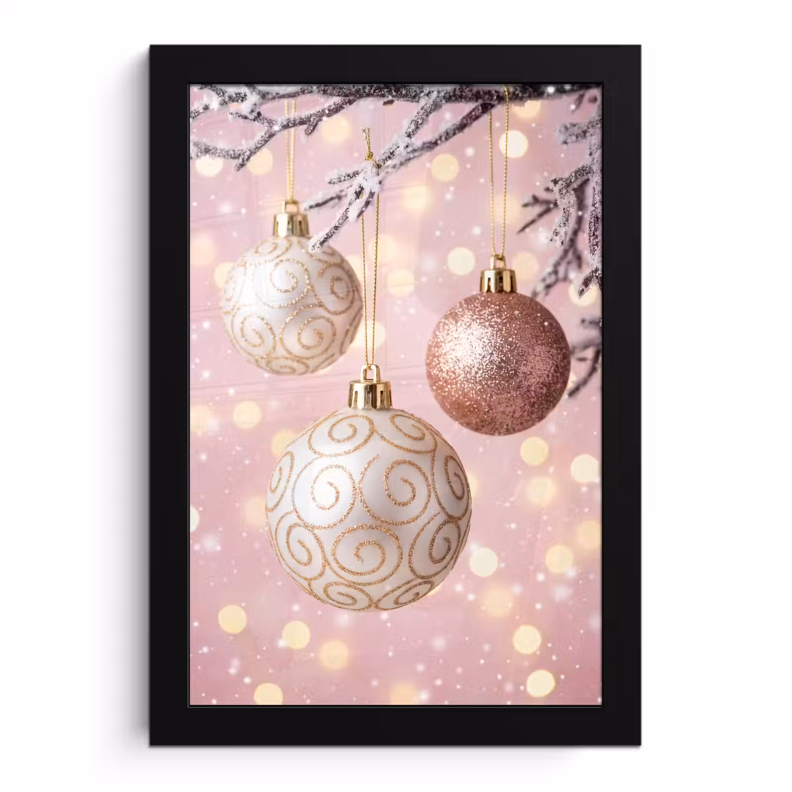 Poster met lijst - Kerstbal - Roze - Winter — 1