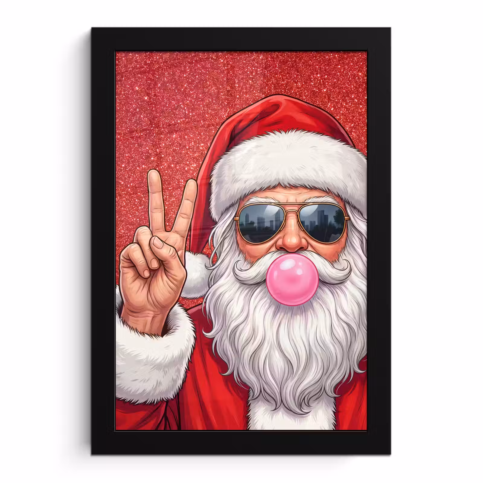 Poster met lijst - Kerstman - Zonnebril - Kerst — 1
