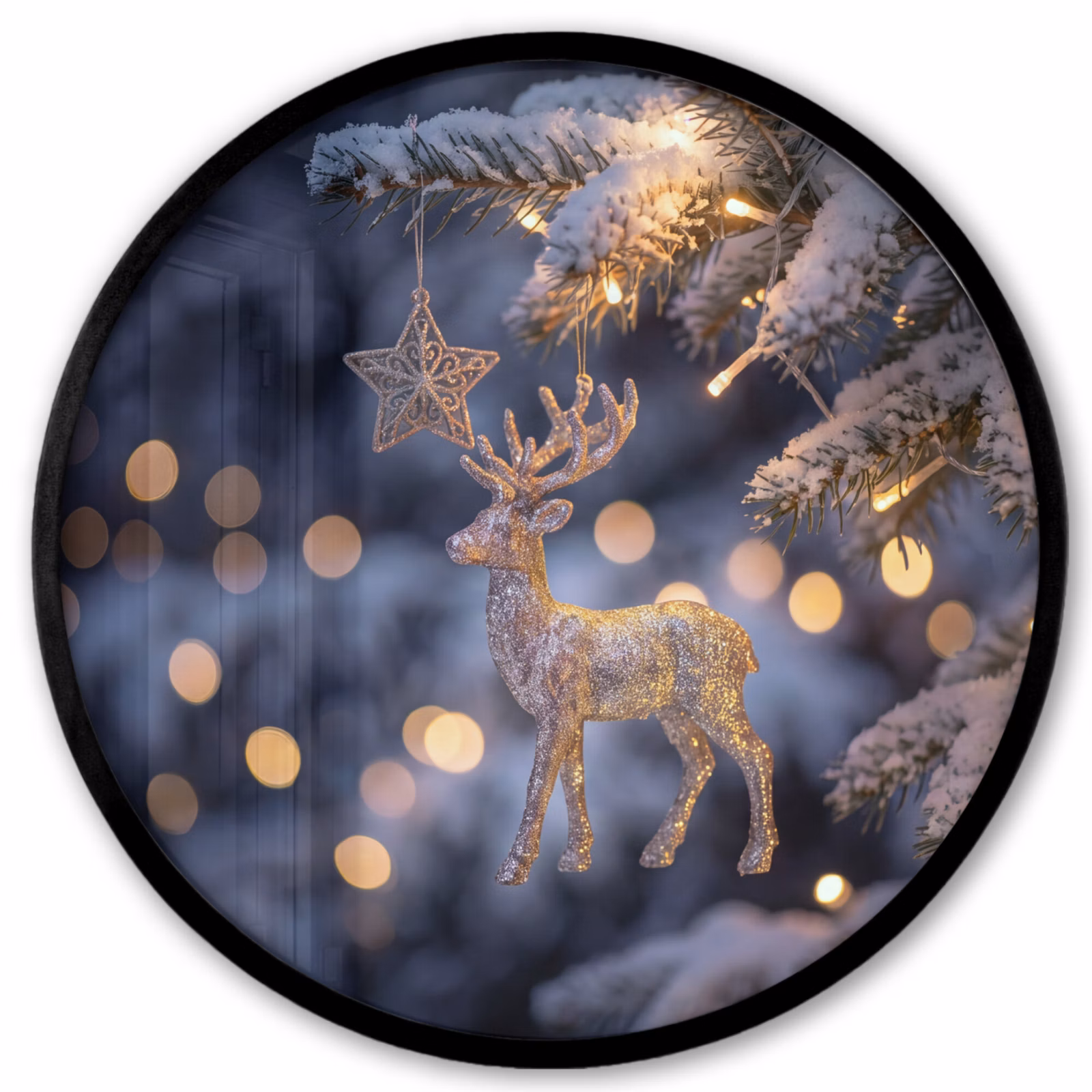 Ronde fotolijst - Rendier - Kerst - Sneeuw — 1
