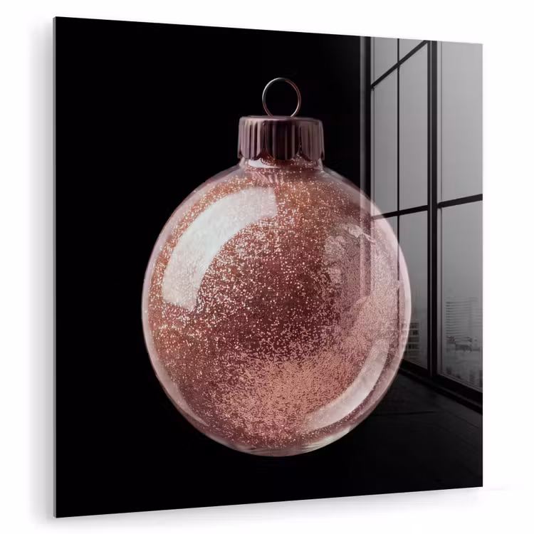 Glas schilderij - Kerstbal - Roségoud - Kerst — 1