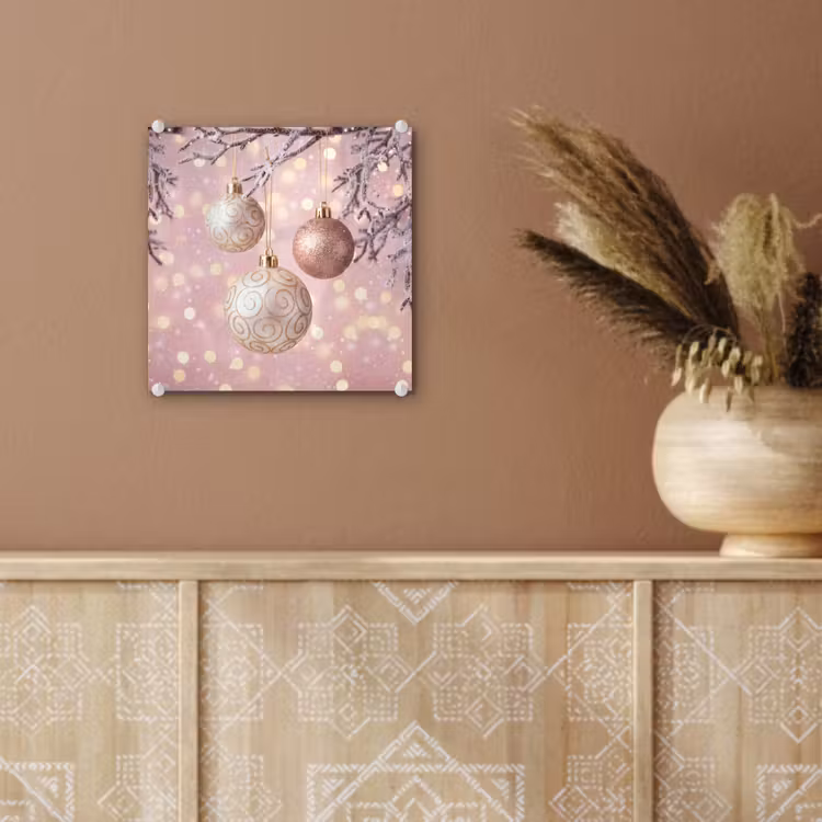 Glas schilderij - Kerstbal - Roze - Winter — 6