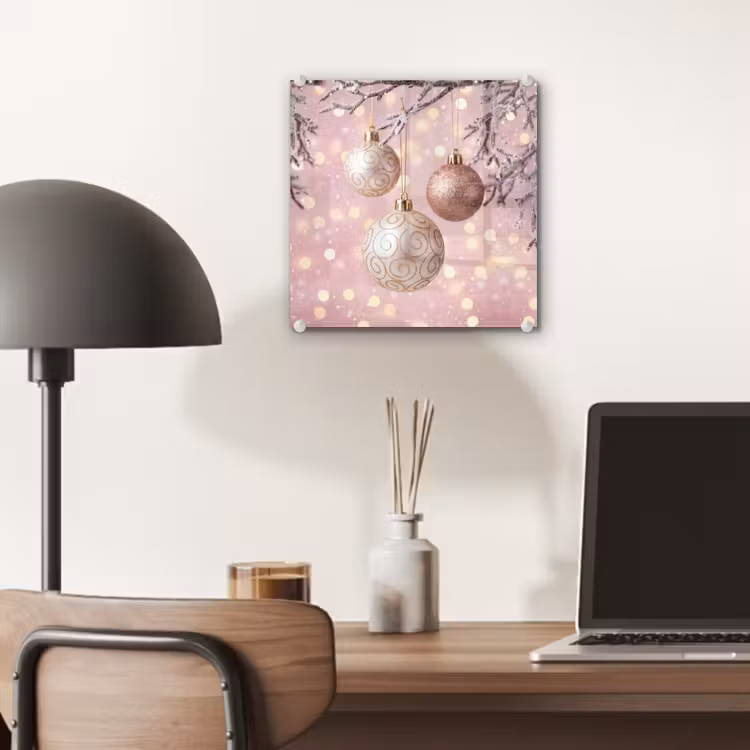 Glas schilderij - Kerstbal - Roze - Winter — 7