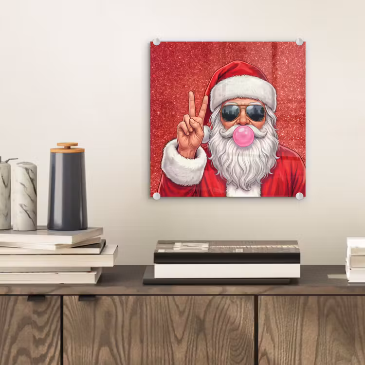 Glas schilderij - Kerstman - Zonnebril - Kerst — 2