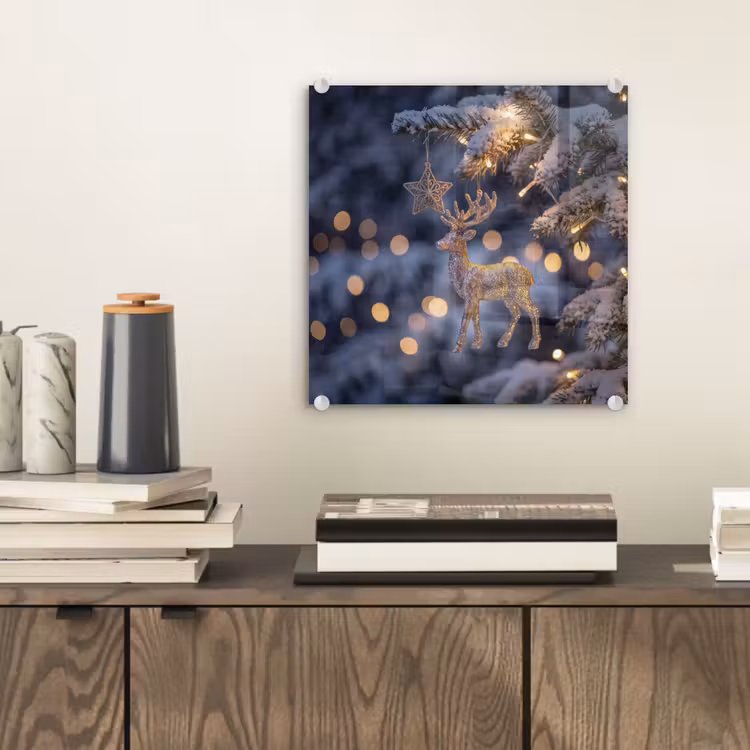 Glas schilderij - Rendier - Kerst - Sneeuw — 2