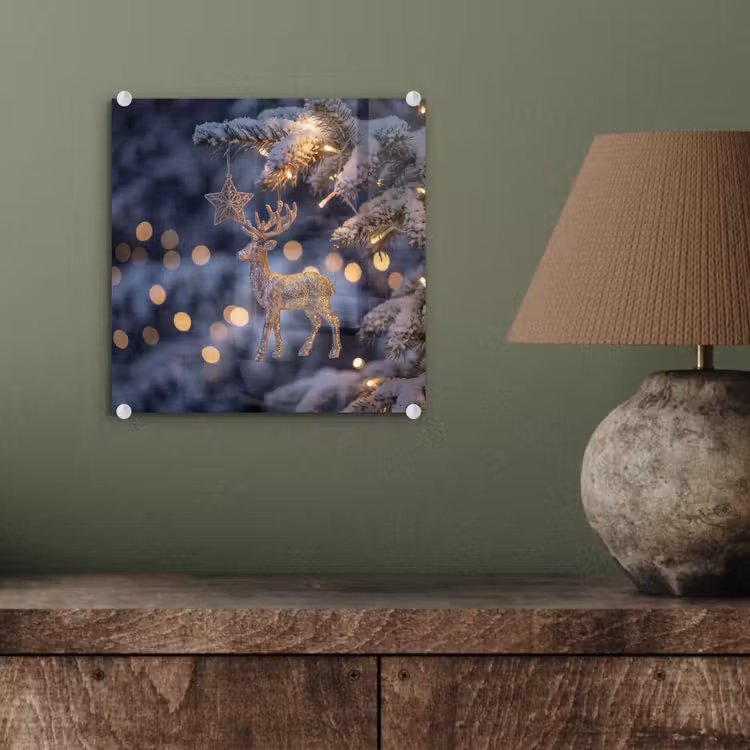 Glas schilderij - Rendier - Kerst - Sneeuw — 4