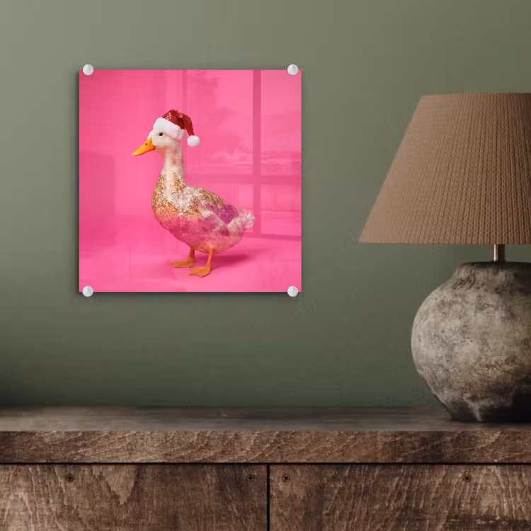 Glas schilderij - Vogel - Kerst - Roze — 4