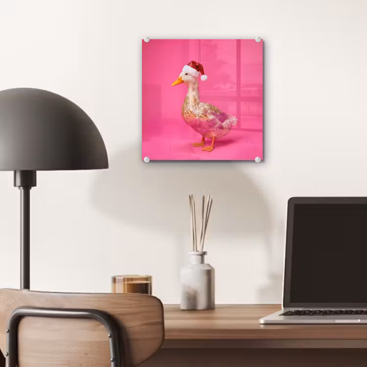 Glas schilderij - Vogel - Kerst - Roze — 7