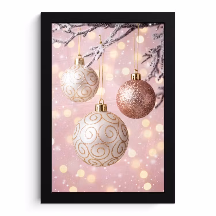 Poster met lijst - Kerstbal - Roze - Winter — 1