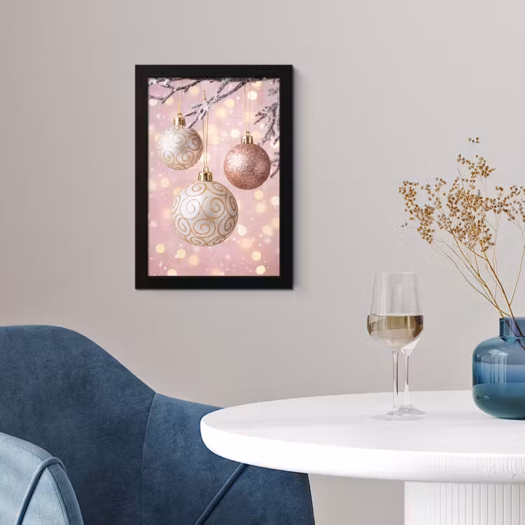 Poster met lijst - Kerstbal - Roze - Winter — 2