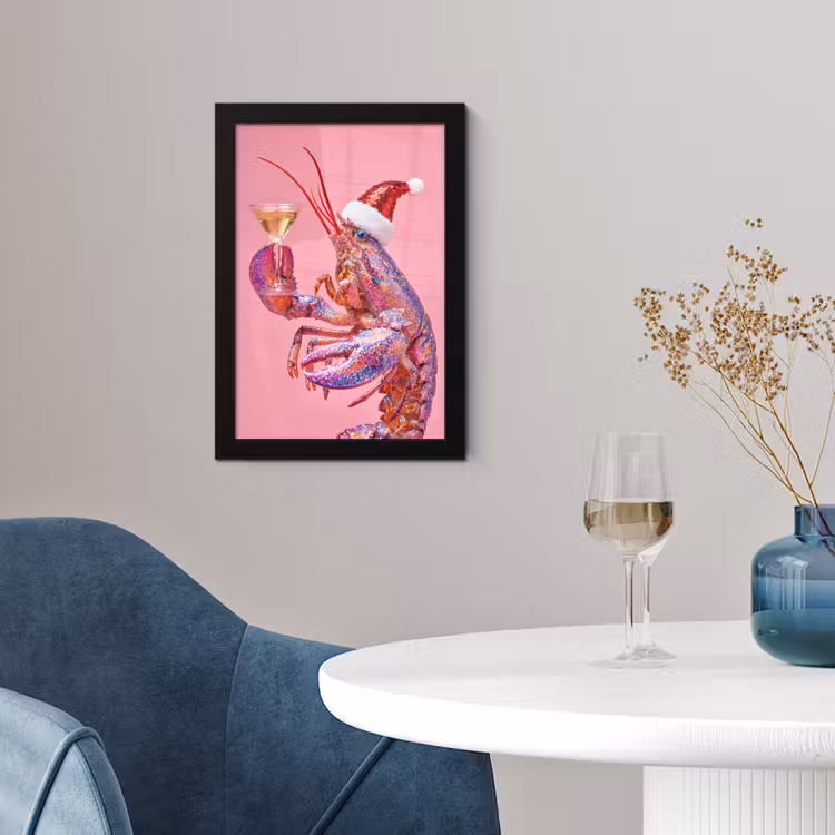 Poster met lijst - Kreeft - Kerst - Roze — 2