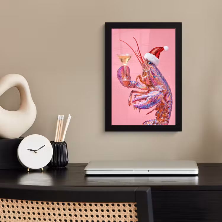 Poster met lijst - Kreeft - Kerst - Roze — 3