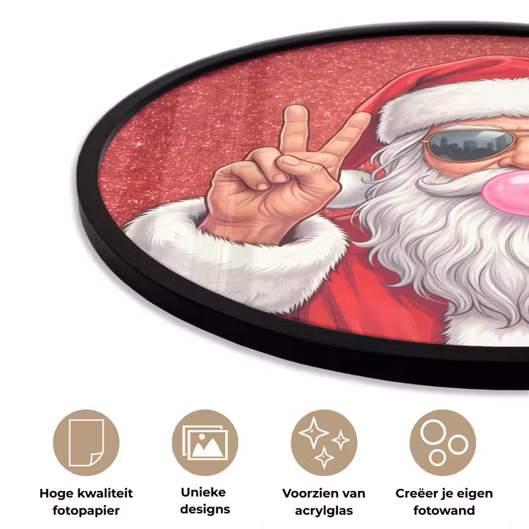 Ronde fotolijst - Kerstman - Zonnebril - Kerst — 2