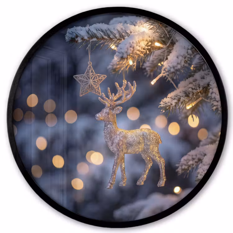 Ronde fotolijst - Rendier - Kerst - Sneeuw — 1