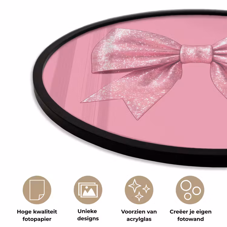 Ronde fotolijst - Roze strik - Glitter — 2