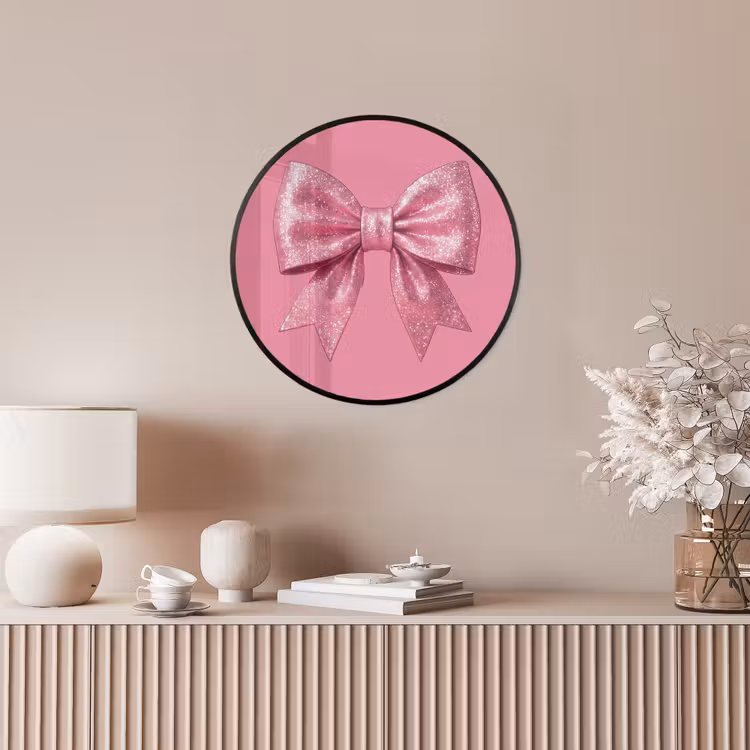 Ronde fotolijst - Roze strik - Glitter — 5