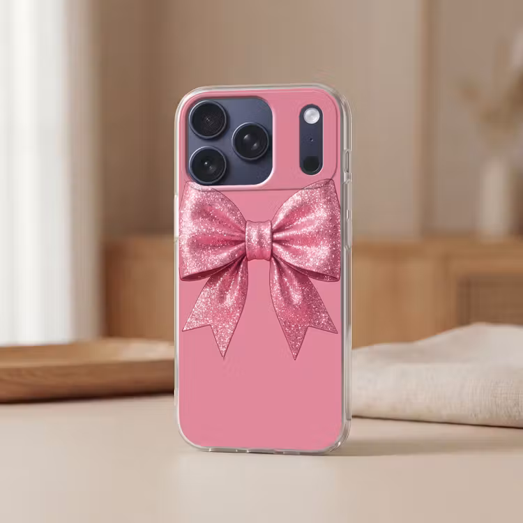 Telefoonhoesje - Roze strik - Glitter — 3