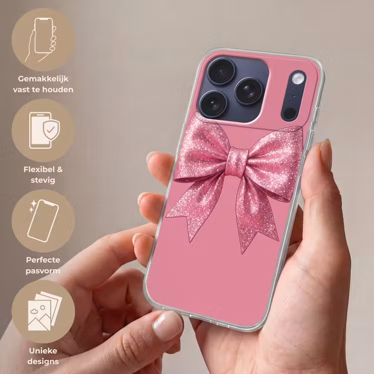 Telefoonhoesje - Roze strik - Glitter — 4