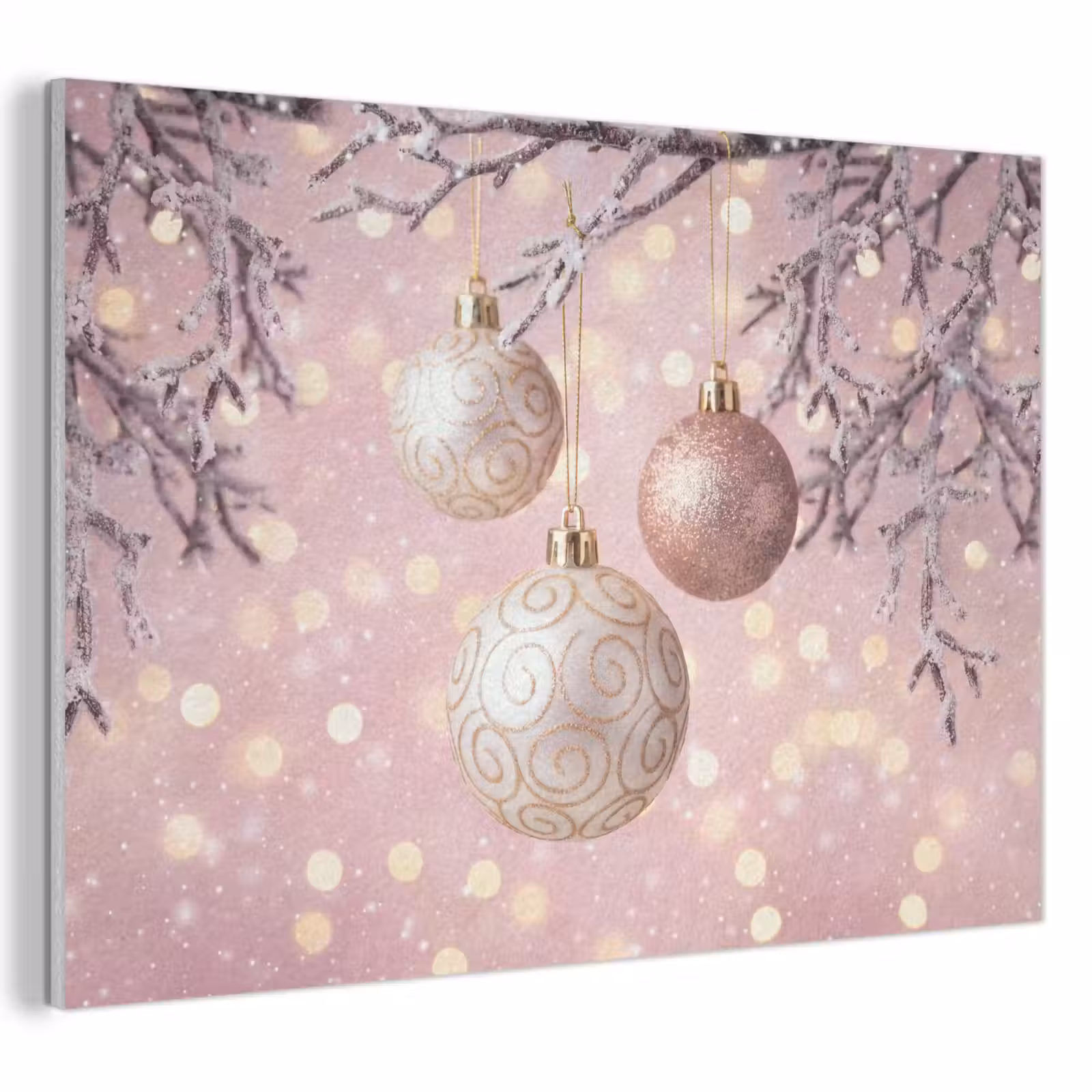 Akoestisch schilderij - Kerstbal - Roze - Winter — 1
