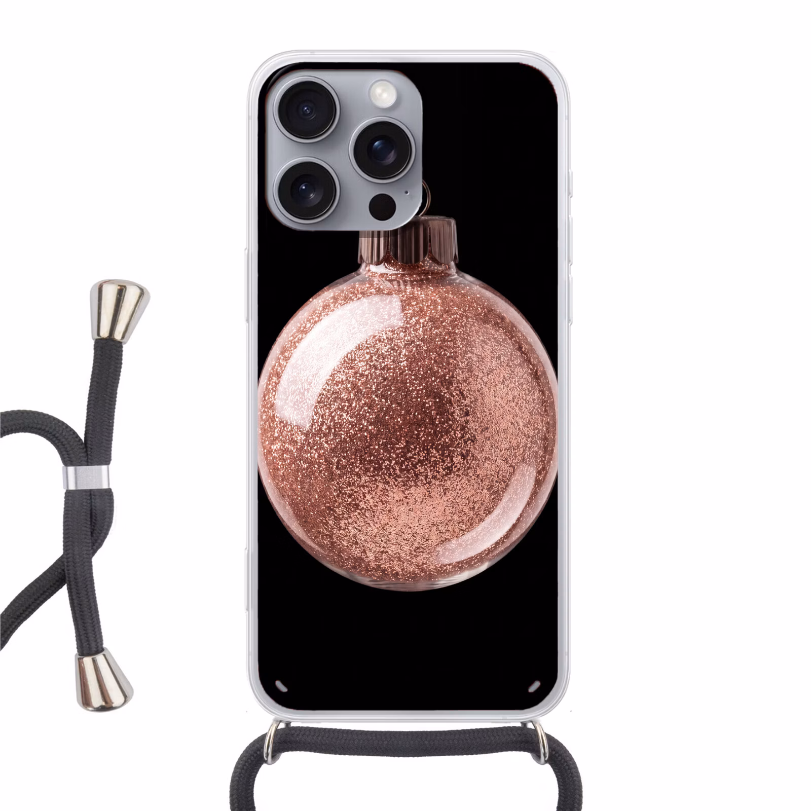 Telefoonhoesje met koord - Kerstbal - Roségoud - Kerst — 1