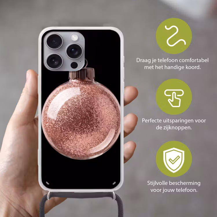 Telefoonhoesje met koord - Kerstbal - Roségoud - Kerst — 4