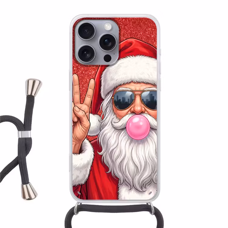 Telefoonhoesje met koord - Kerstman - Zonnebril - Kerst — 1