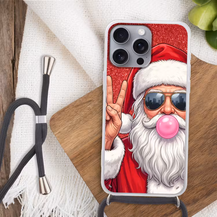 Telefoonhoesje met koord - Kerstman - Zonnebril - Kerst — 3