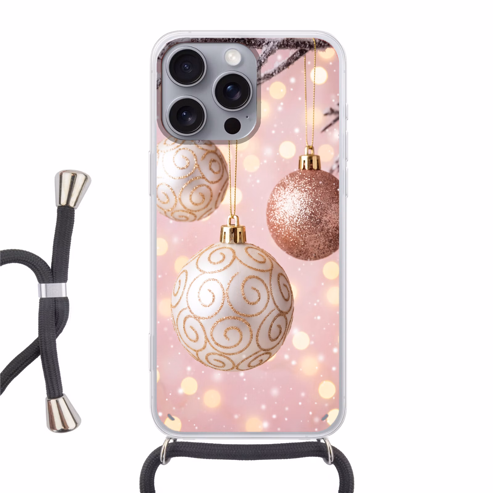 Telefoonhoesje met koord - Kerstbal - Roze - Winter — 1