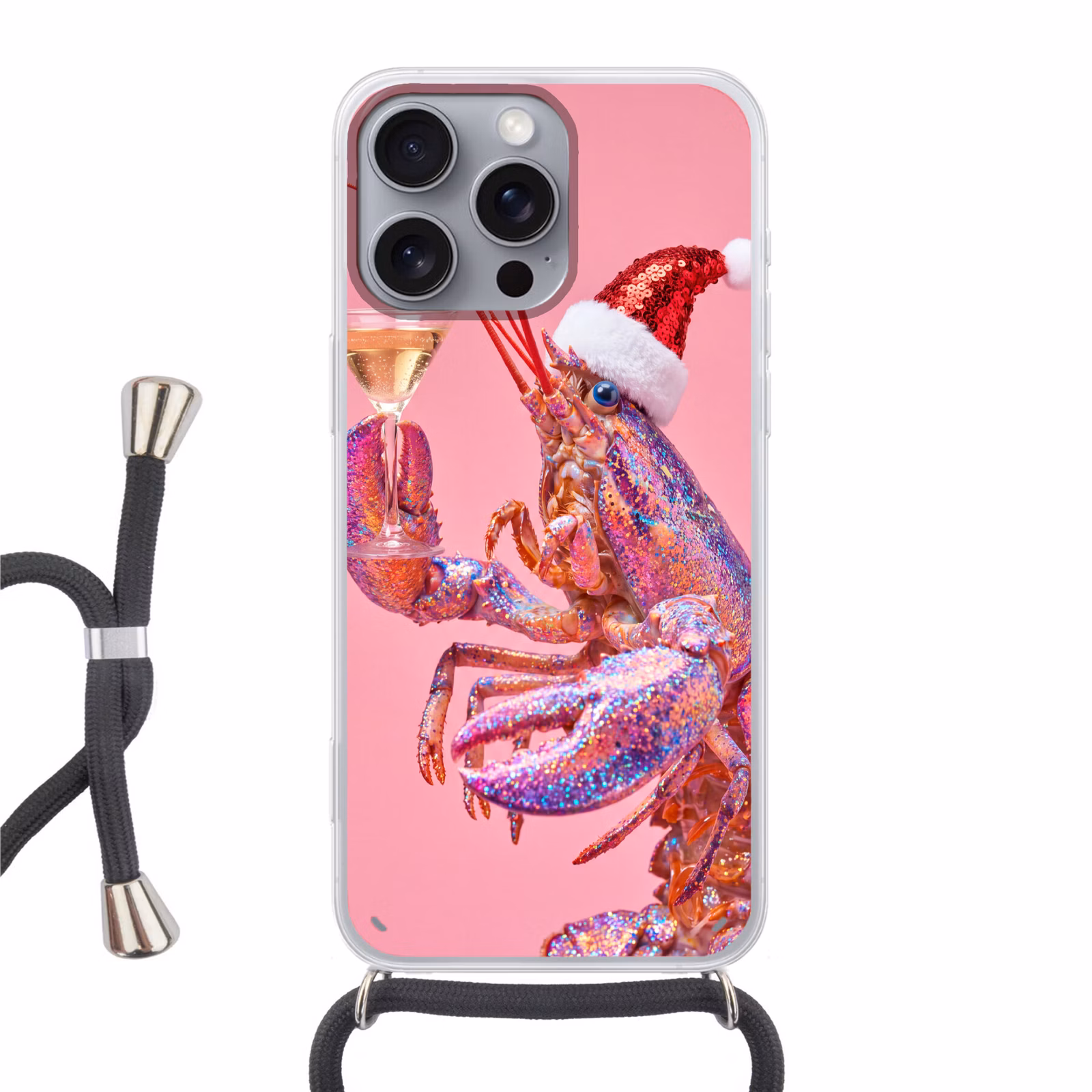 Telefoonhoesje met koord - Kreeft - Kerst - Roze — 1