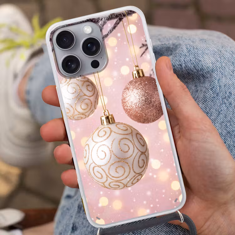 Telefoonhoesje met koord - Kerstbal - Roze - Winter — 2