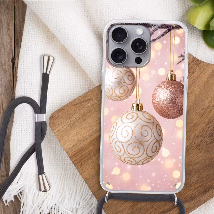 Telefoonhoesje met koord - Kerstbal - Roze - Winter — 3