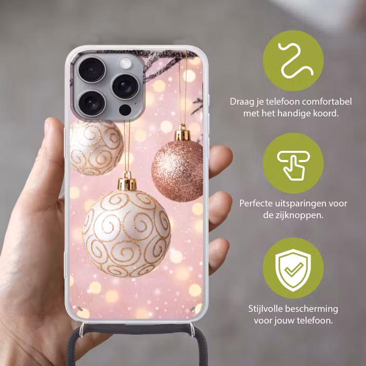 Telefoonhoesje met koord - Kerstbal - Roze - Winter — 4