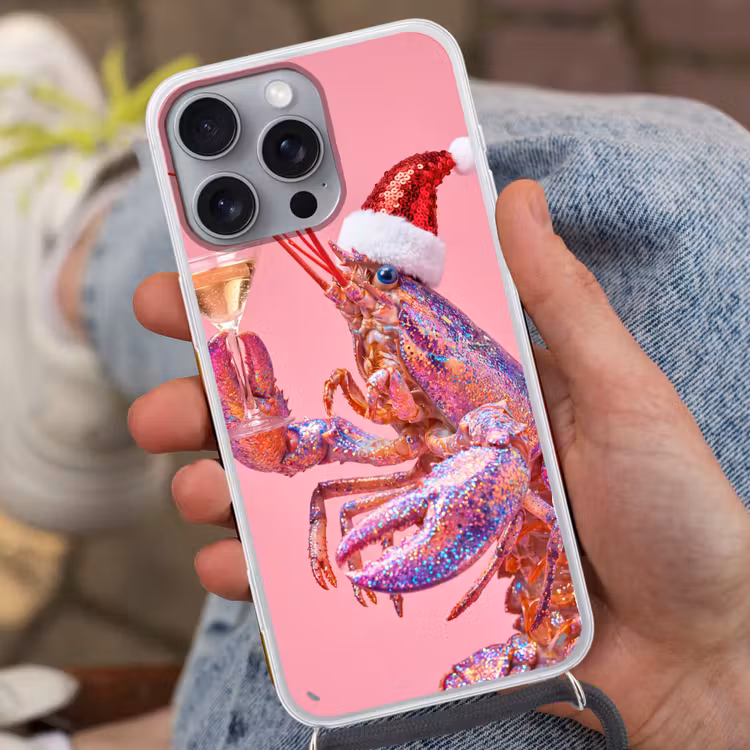 Telefoonhoesje met koord - Kreeft - Kerst - Roze — 2