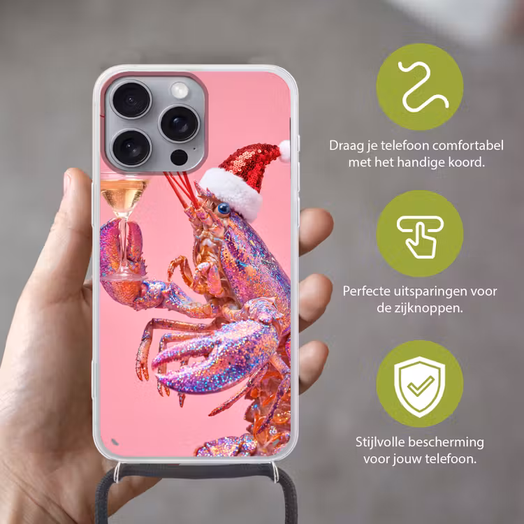 Telefoonhoesje met koord - Kreeft - Kerst - Roze — 4