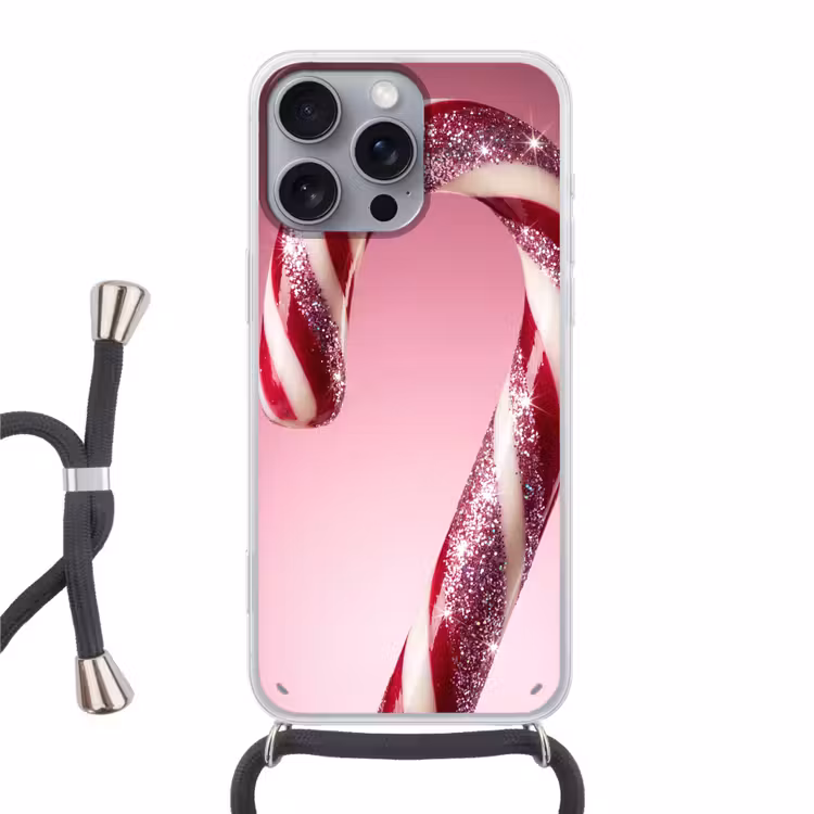 Telefoonhoesje met koord - Zuurstok - Glinsterend - Roze — 1