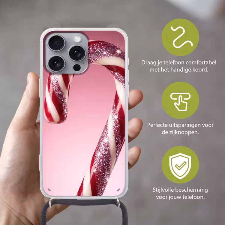 Telefoonhoesje met koord - Zuurstok - Glinsterend - Roze — 4