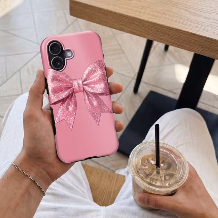 Telefoonhoesje Toughcase - Roze strik - Glitter — 4