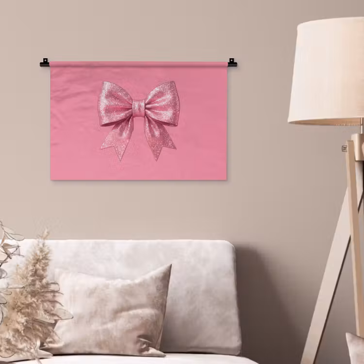 Wandkleed - Roze strik - Glitter — 2