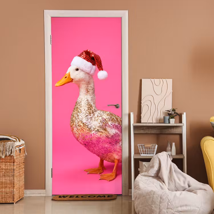 Deursticker - Vogel - Kerst - Roze — 2