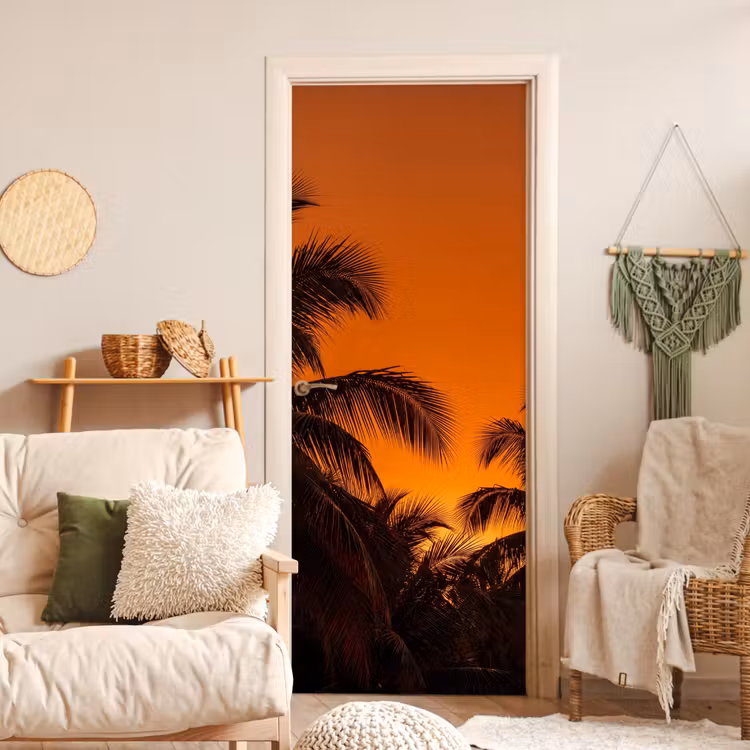 Deursticker - Palmen - Zonsondergang - Oranje — 4