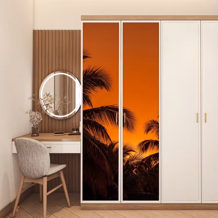 Deursticker - Palmen - Zonsondergang - Oranje — 5