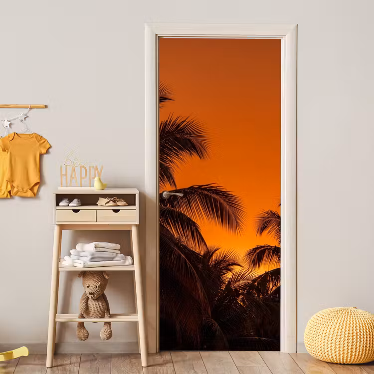 Deursticker - Palmen - Zonsondergang - Oranje — 6