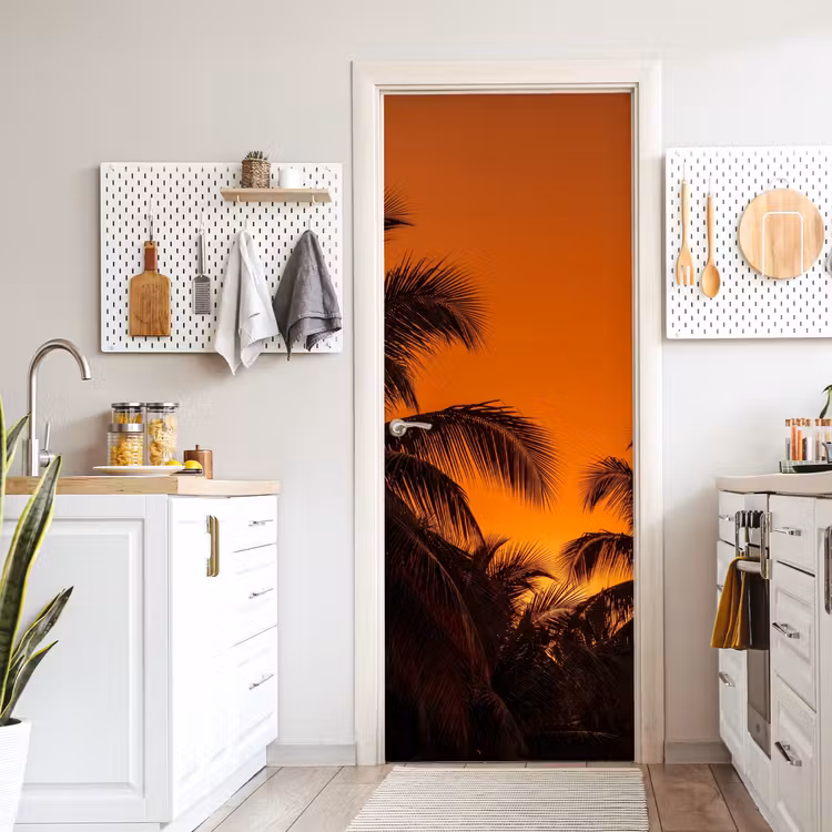 Deursticker - Palmen - Zonsondergang - Oranje — 7