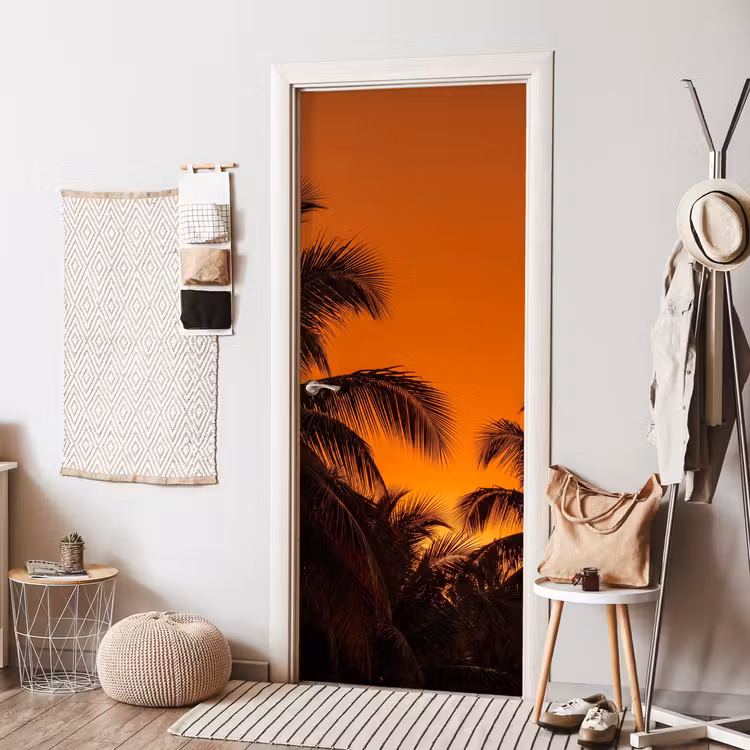 Deursticker - Palmen - Zonsondergang - Oranje — 8