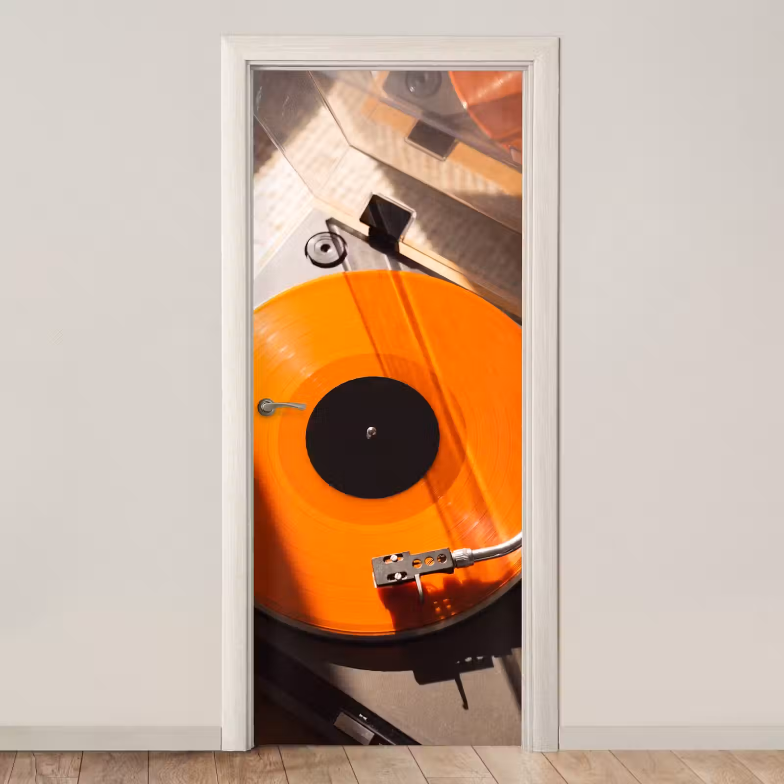 Deursticker - Platenspeler - Oranje - Muziek — 1