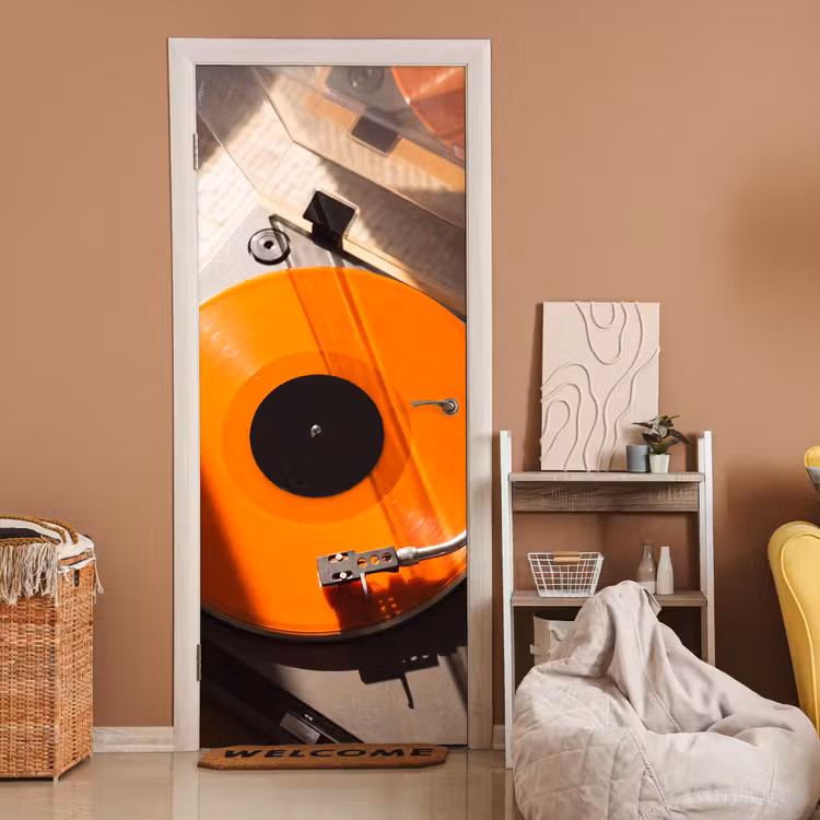 Deursticker - Platenspeler - Oranje - Muziek — 2