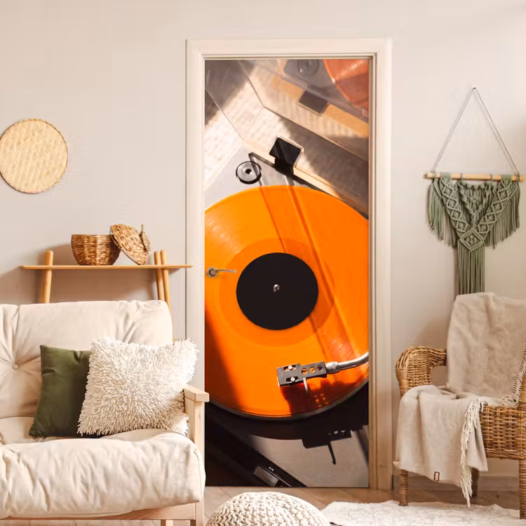 Deursticker - Platenspeler - Oranje - Muziek — 4